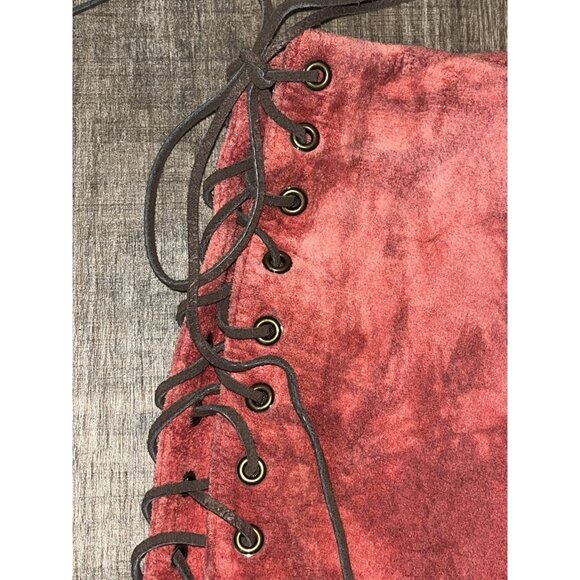 Vintage 90s Bebe Suede Leather Side Lace Up Mid Rise Pants Size 4 Bottom Slits - Picture 5 of 13